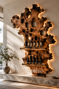 Solid Wood Wall Wine Rack with Glass Holder - River Form - main view