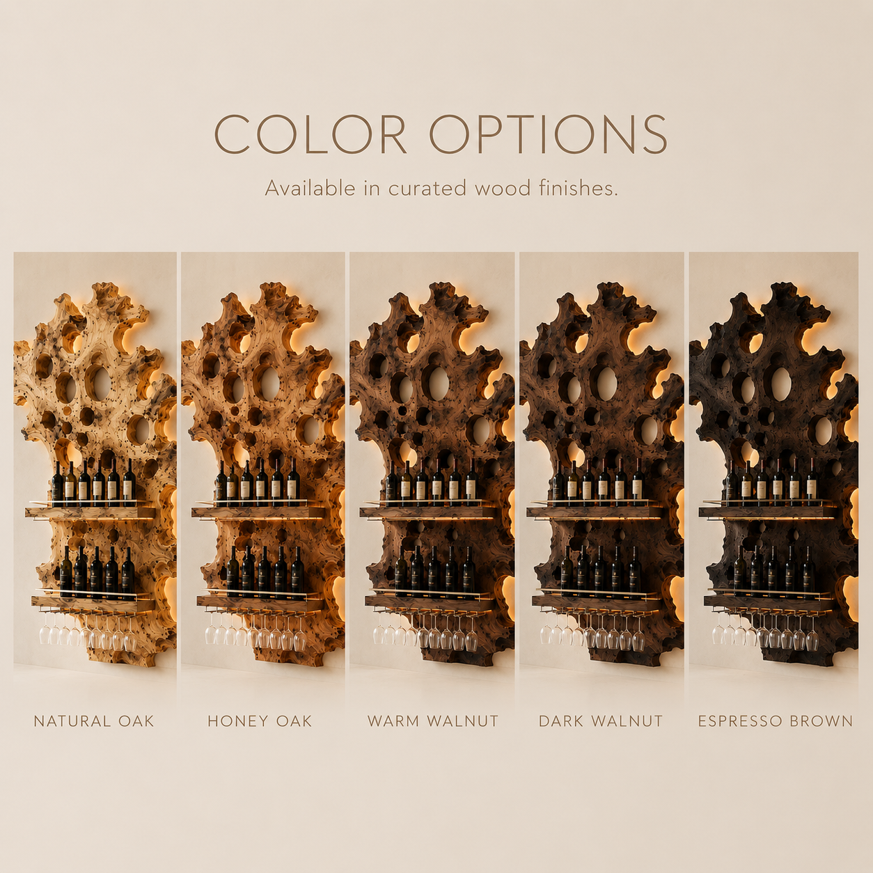 Solid Wood Wall Wine Rack with Glass Holder - River Form - product image 11