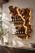 Solid Wood Wall Wine Rack with Glass Holder - Gallery Wave - main view