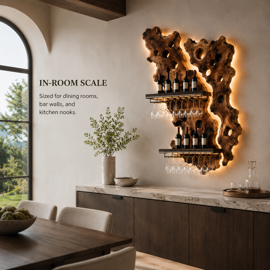 Solid Wood Wall Wine Rack with Glass Holder - Gallery Wave - product image 04