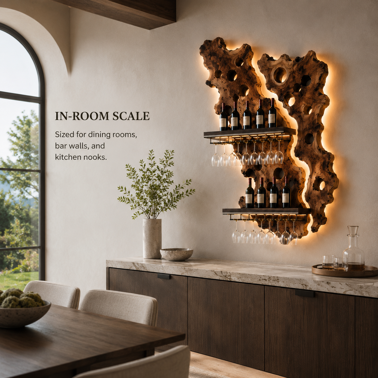 Solid Wood Wall Wine Rack with Glass Holder - Gallery Wave - product image 04