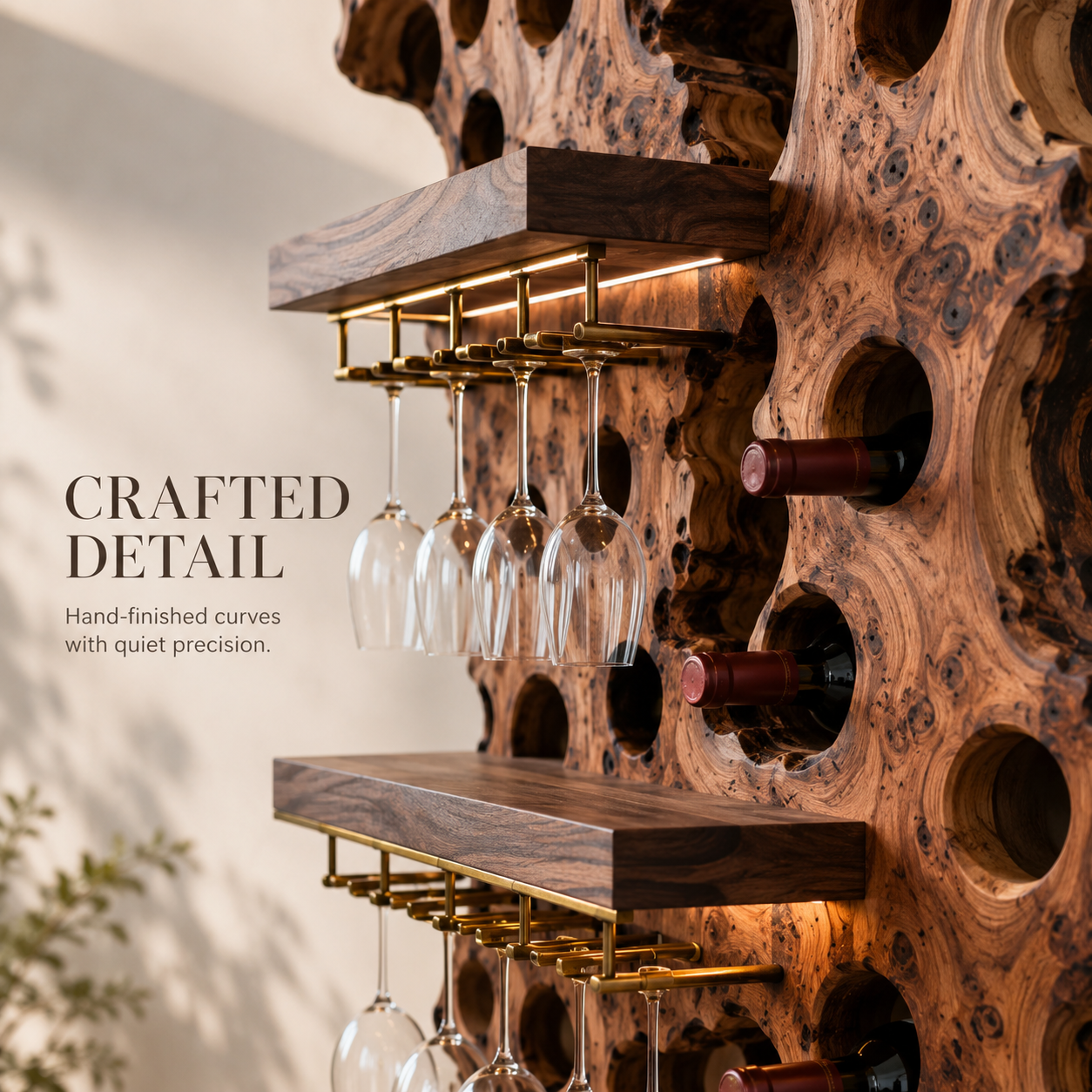 Solid Wood Wall Wine Rack with Glass Holder - Gallery Wave - product image 06
