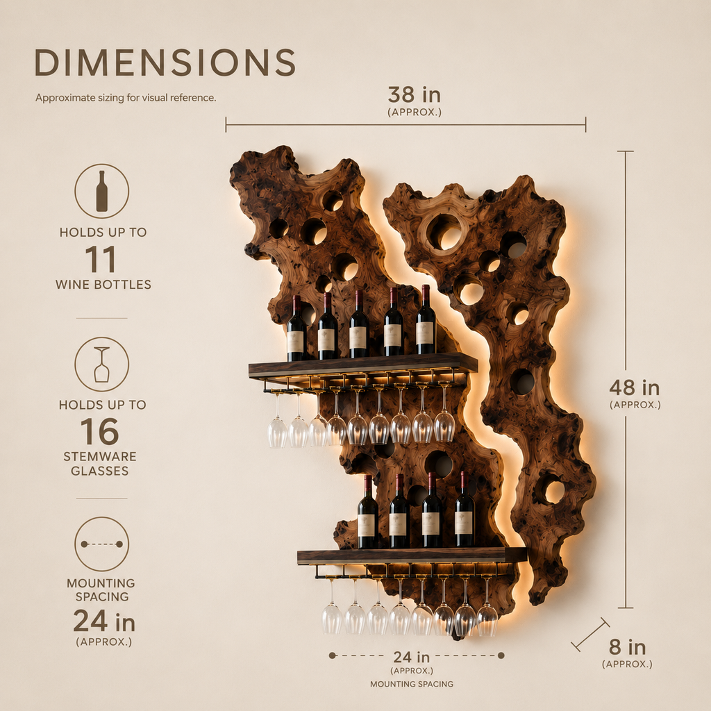 Solid Wood Wall Wine Rack with Glass Holder - Gallery Wave - product image 08