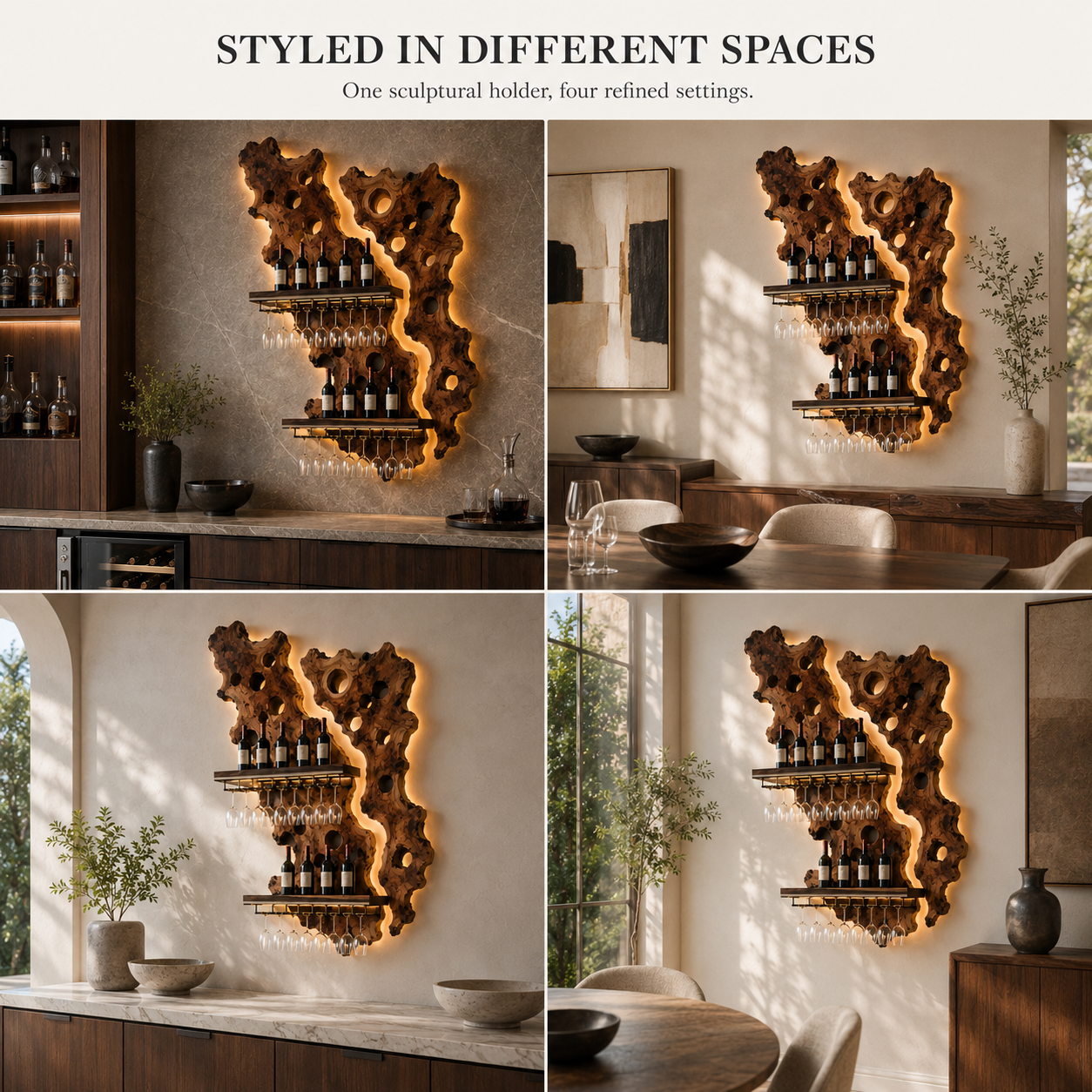 Solid Wood Wall Wine Rack with Glass Holder - Gallery Wave - product image 10