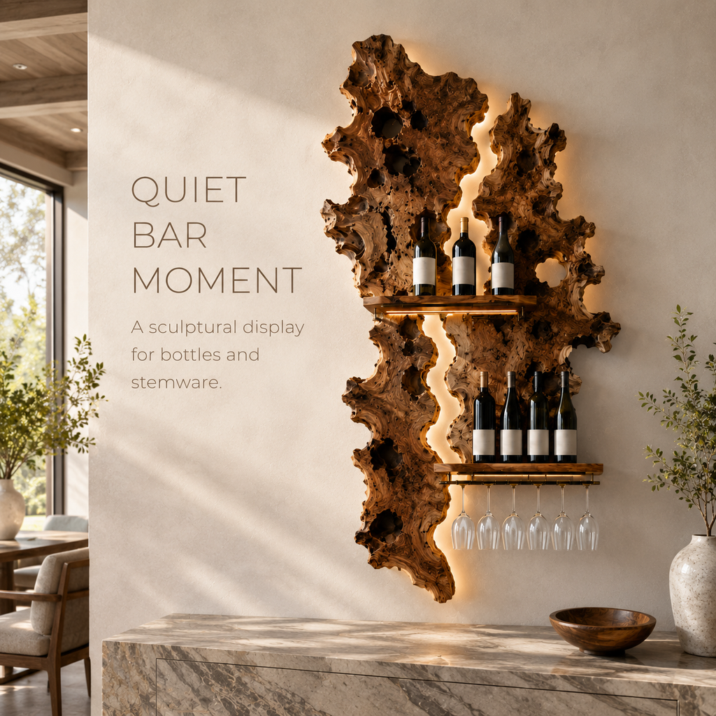 Solid Wood Wall Wine Rack with Glass Holder - Gallery Wave - product image 02