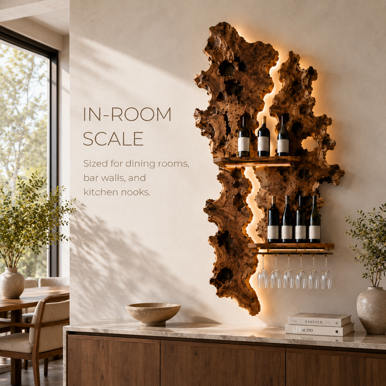 Solid Wood Wall Wine Rack with Glass Holder - Gallery Wave - product image 04