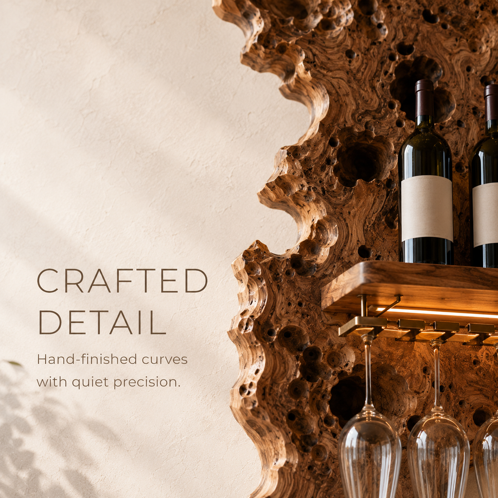 Solid Wood Wall Wine Rack with Glass Holder - Gallery Wave - product image 06