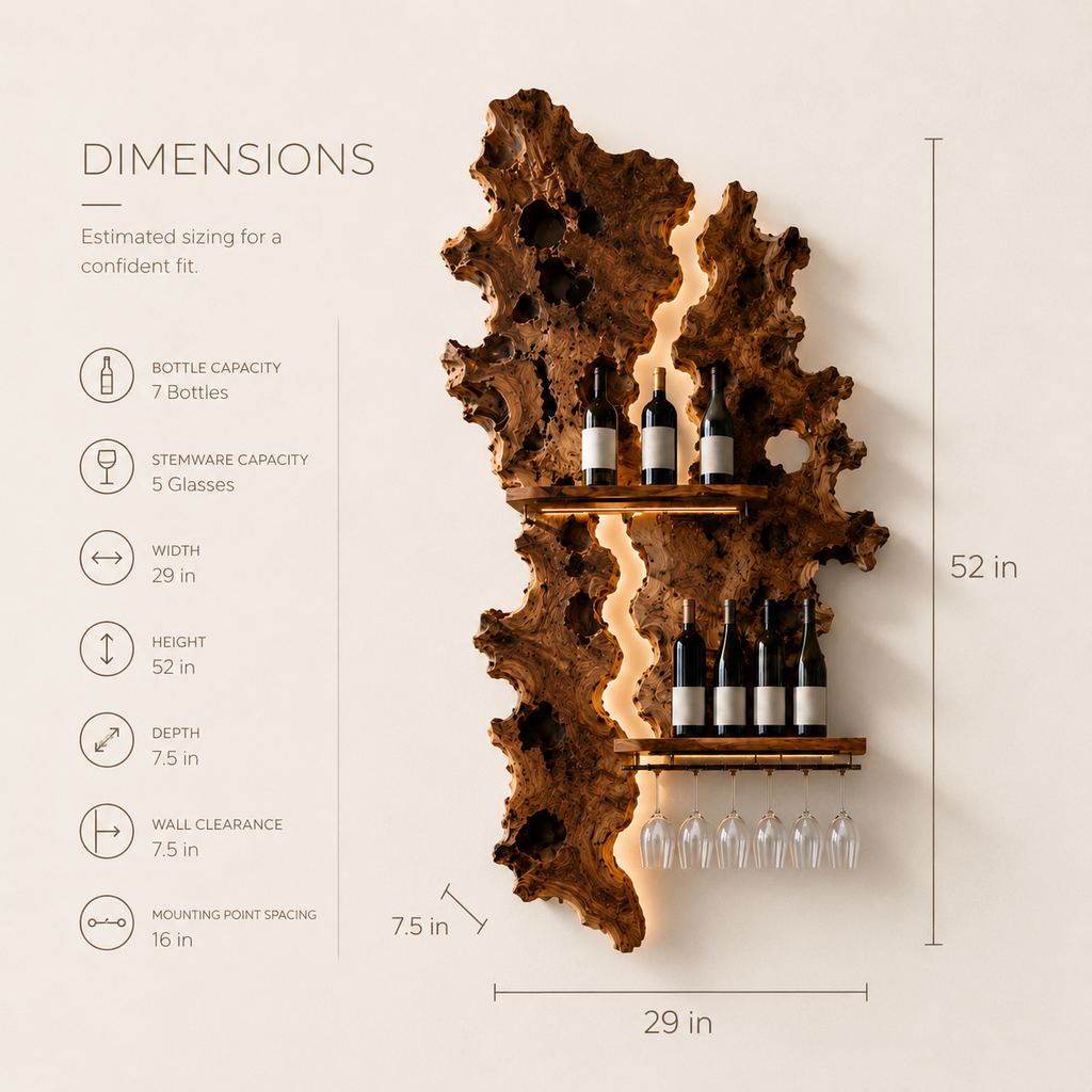 Solid Wood Wall Wine Rack with Glass Holder - Gallery Wave - product image 08