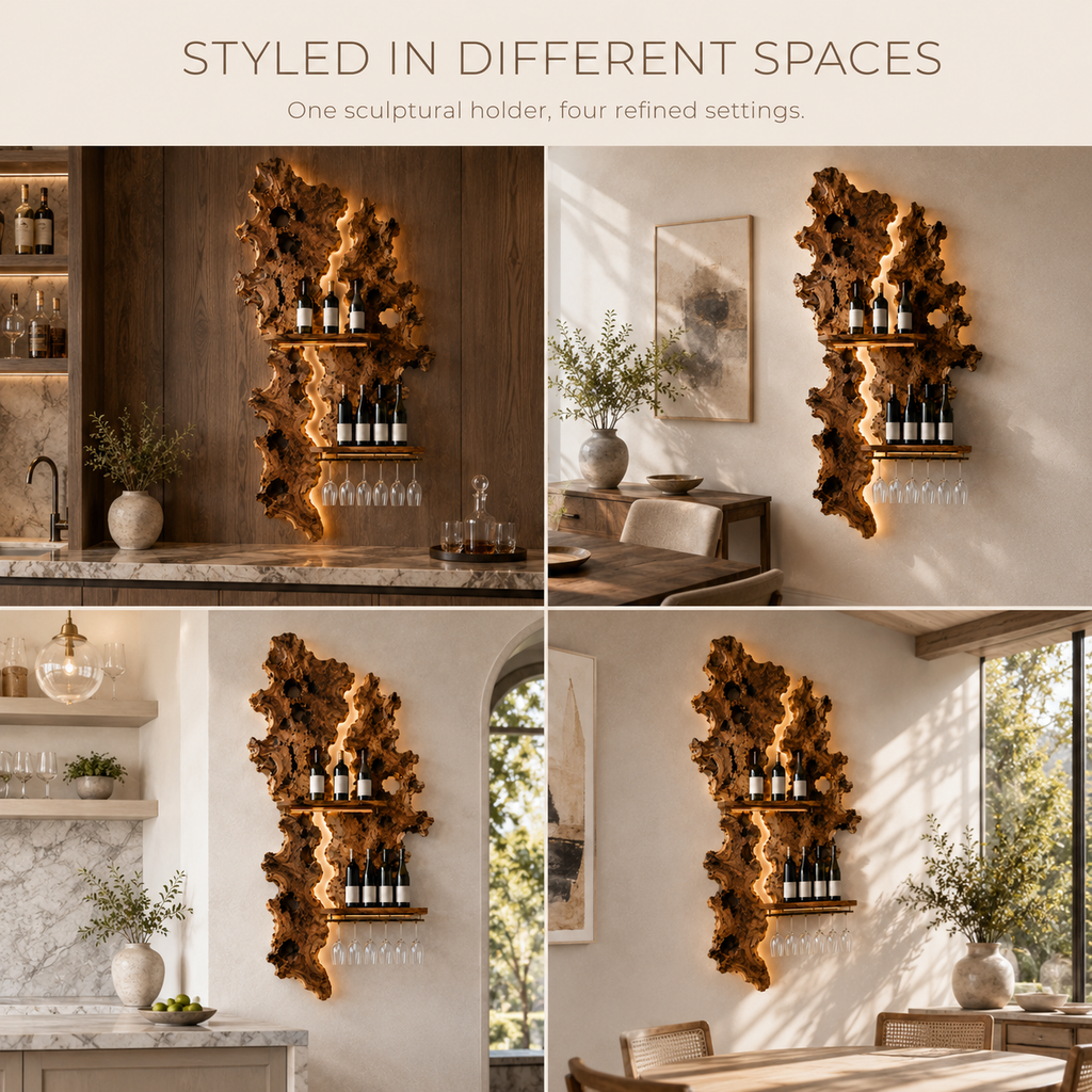 Solid Wood Wall Wine Rack with Glass Holder - Gallery Wave - product image 10