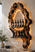 Solid Wood Wall Wine Rack with Glass Holder - Carved Halo - main view