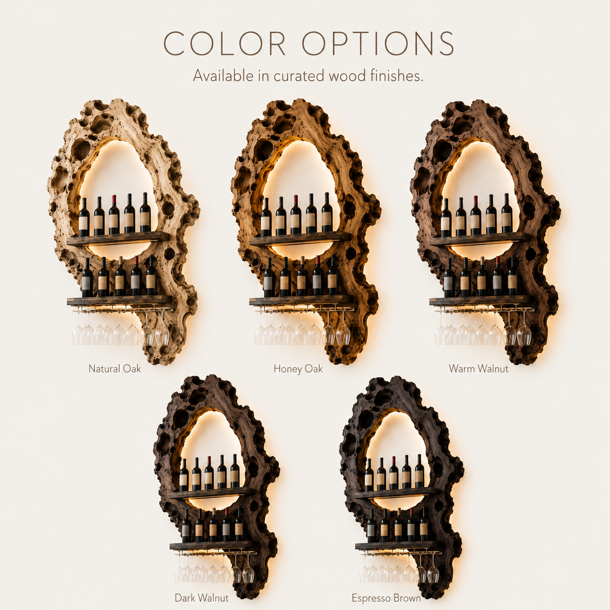 Solid Wood Wall Wine Rack with Glass Holder - Carved Halo - product image 11