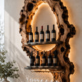 Solid Wood Wall Wine Rack with Glass Holder - Carved Halo - Design 205 - square cover image