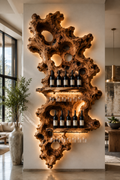 Solid Wood Wall Wine Rack with Glass Holder - Root Form - main view