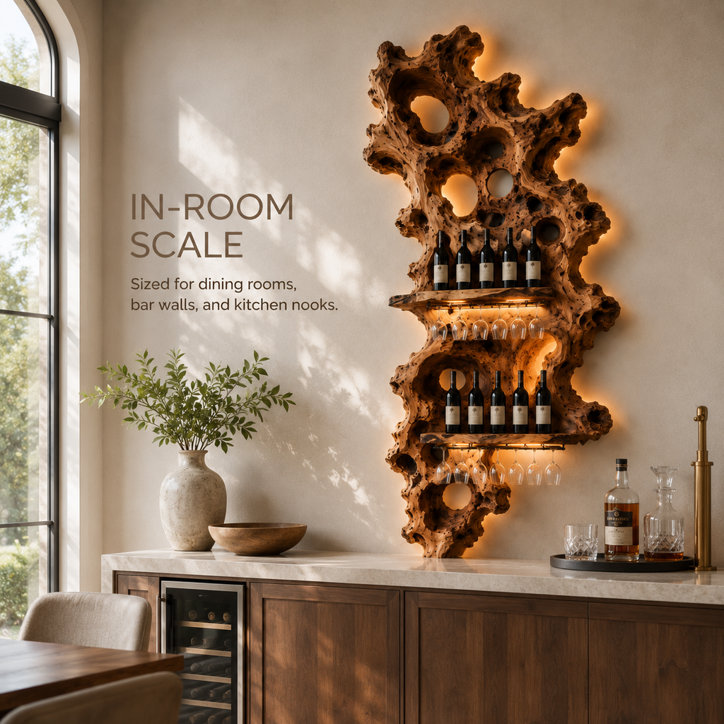 Solid Wood Wall Wine Rack with Glass Holder - Root Form - product image 04
