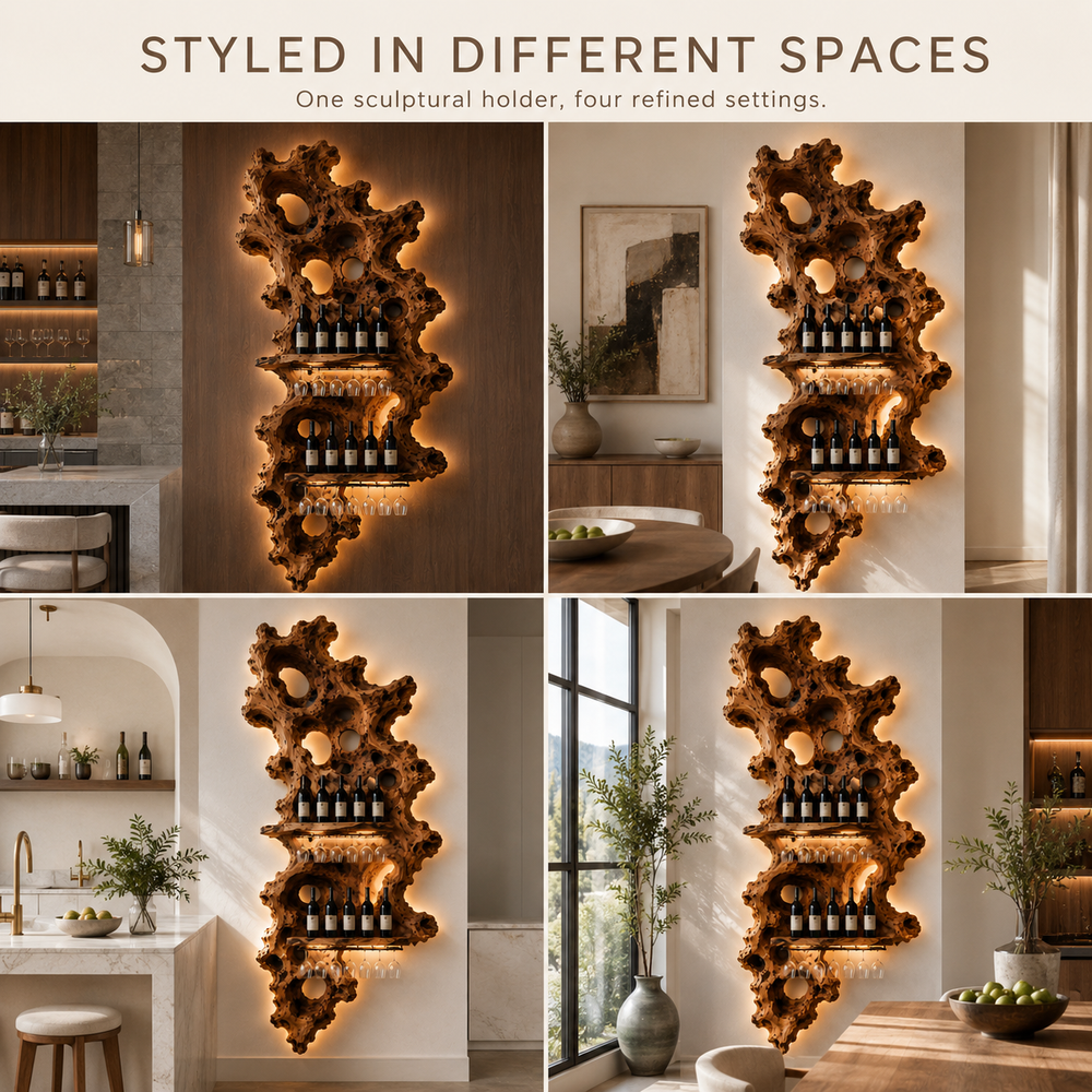 Solid Wood Wall Wine Rack with Glass Holder - Root Form - product image 10