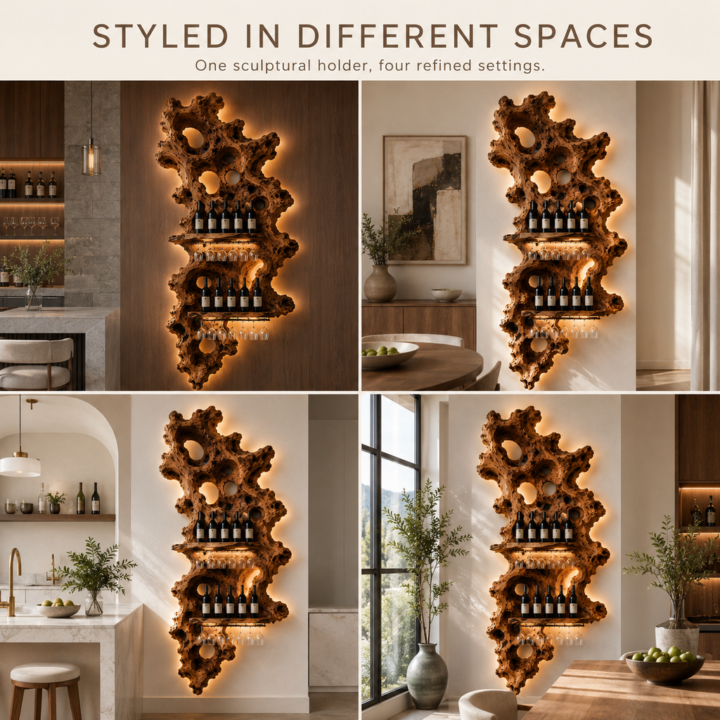 Solid Wood Wall Wine Rack with Glass Holder - Root Form - product image 10