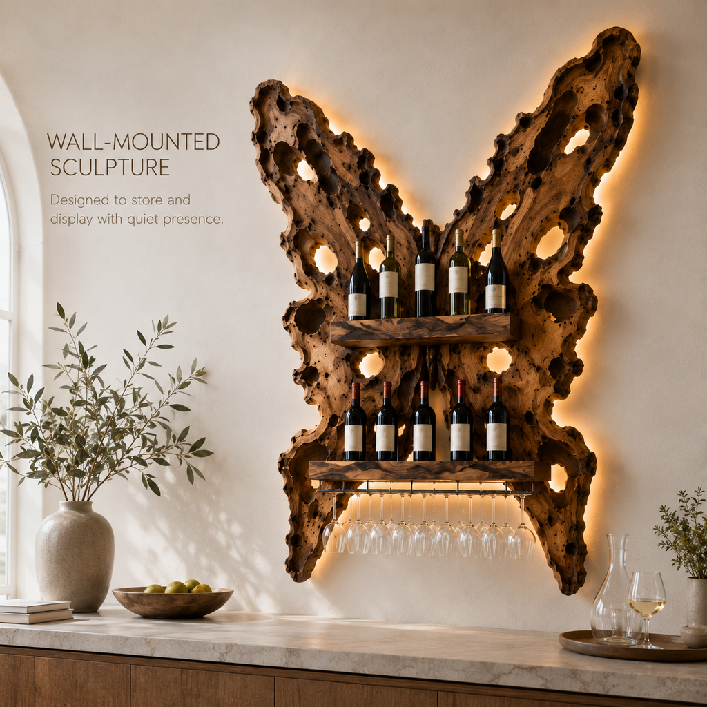 Solid Wood Wall Wine Rack with Glass Holder - Crescent Wall - product image 03
