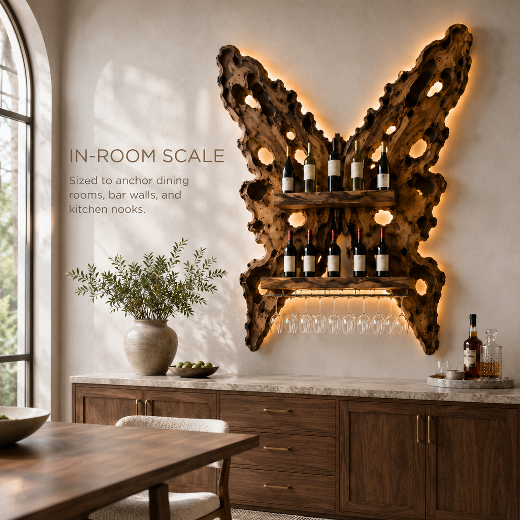 Solid Wood Wall Wine Rack with Glass Holder - Crescent Wall - product image 04