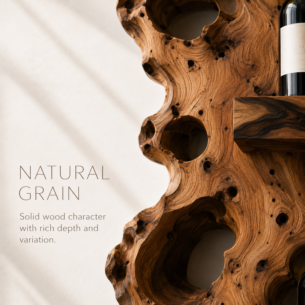 Solid Wood Wall Wine Rack with Glass Holder - Crescent Wall - product image 05