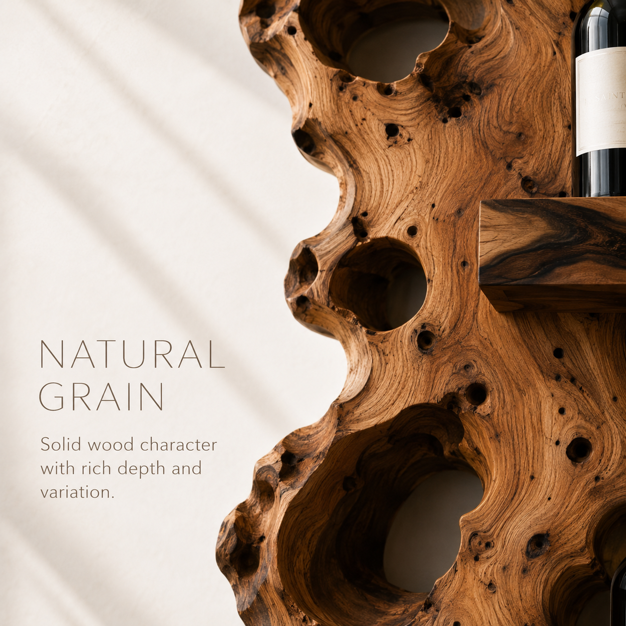Solid Wood Wall Wine Rack with Glass Holder - Crescent Wall - product image 05