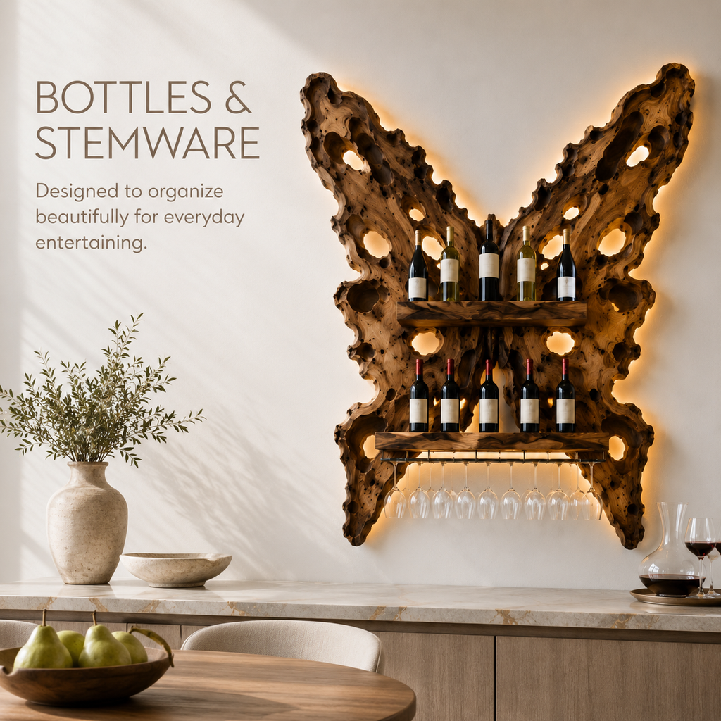 Solid Wood Wall Wine Rack with Glass Holder - Crescent Wall - product image 07