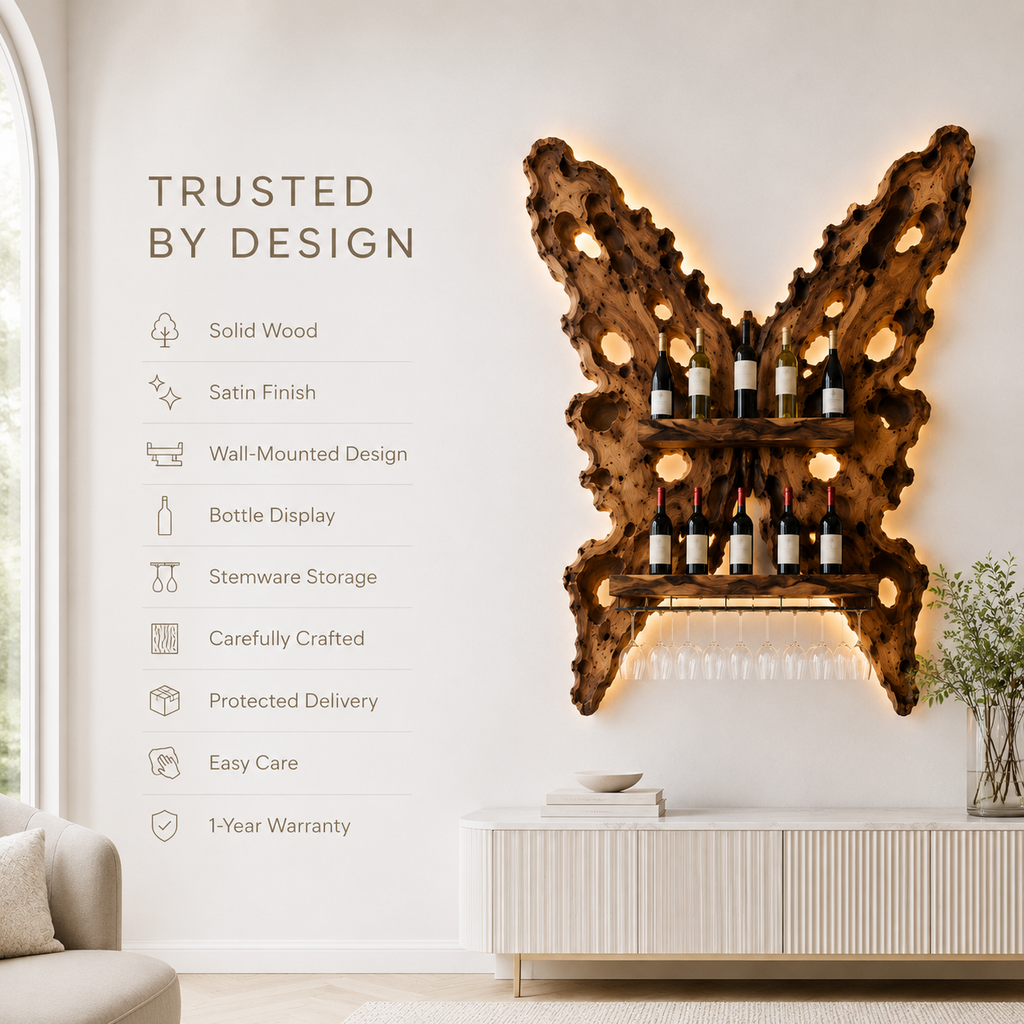 Solid Wood Wall Wine Rack with Glass Holder - Crescent Wall - product image 09