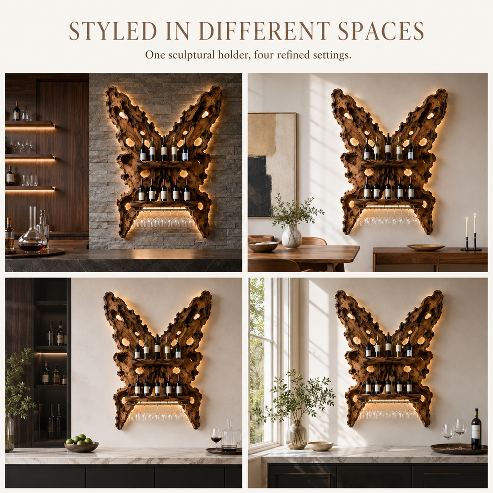 Solid Wood Wall Wine Rack with Glass Holder - Crescent Wall - product image 10