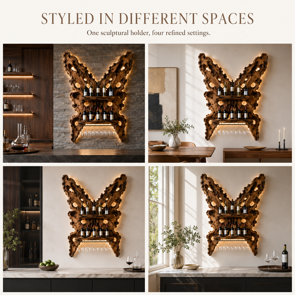 Solid Wood Wall Wine Rack with Glass Holder - Crescent Wall - product image 10