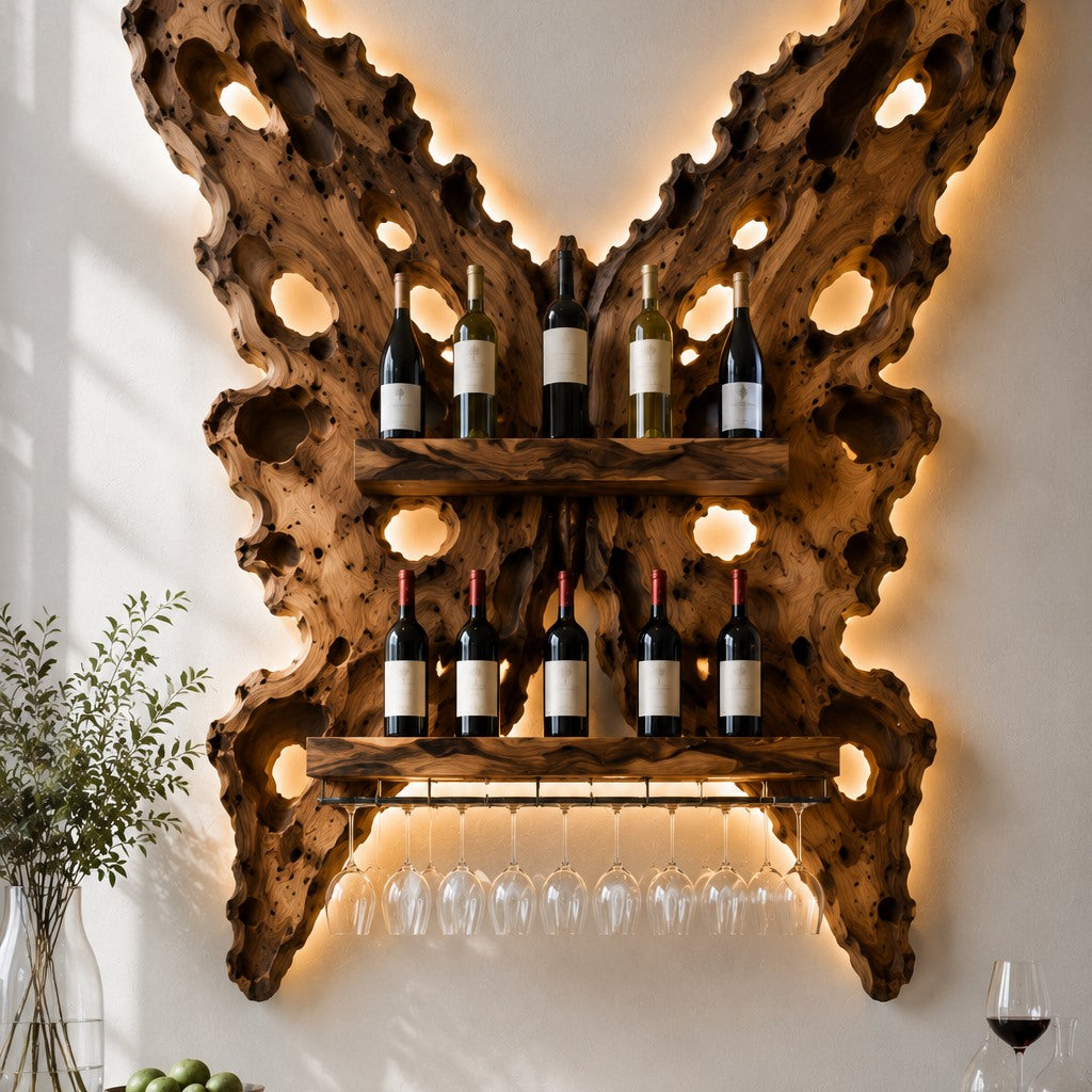 Solid Wood Wall Wine Rack with Glass Holder - Crescent Wall - Design 207 - square cover image