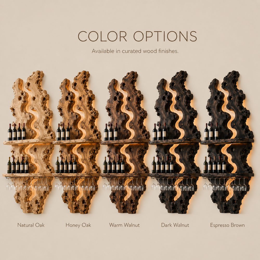 Solid Wood Wall Wine Rack with Glass Holder - River Form - product image 11