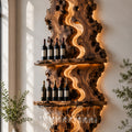 Solid Wood Wall Wine Rack with Glass Holder - River Form - Design 209 - square cover image