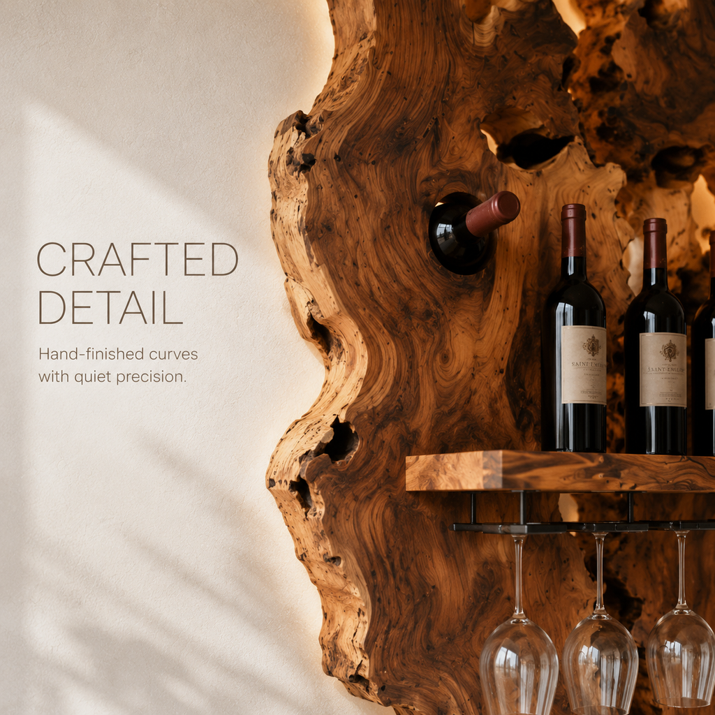 Solid Wood Wall Wine Rack with Glass Holder - Cellular Display - product image 06
