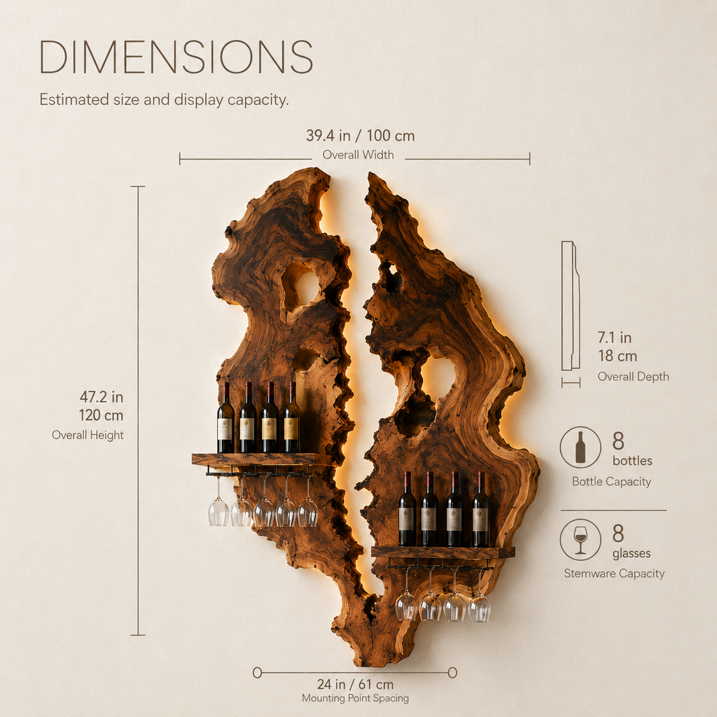 Solid Wood Wall Wine Rack with Glass Holder - Cellular Display - product image 08