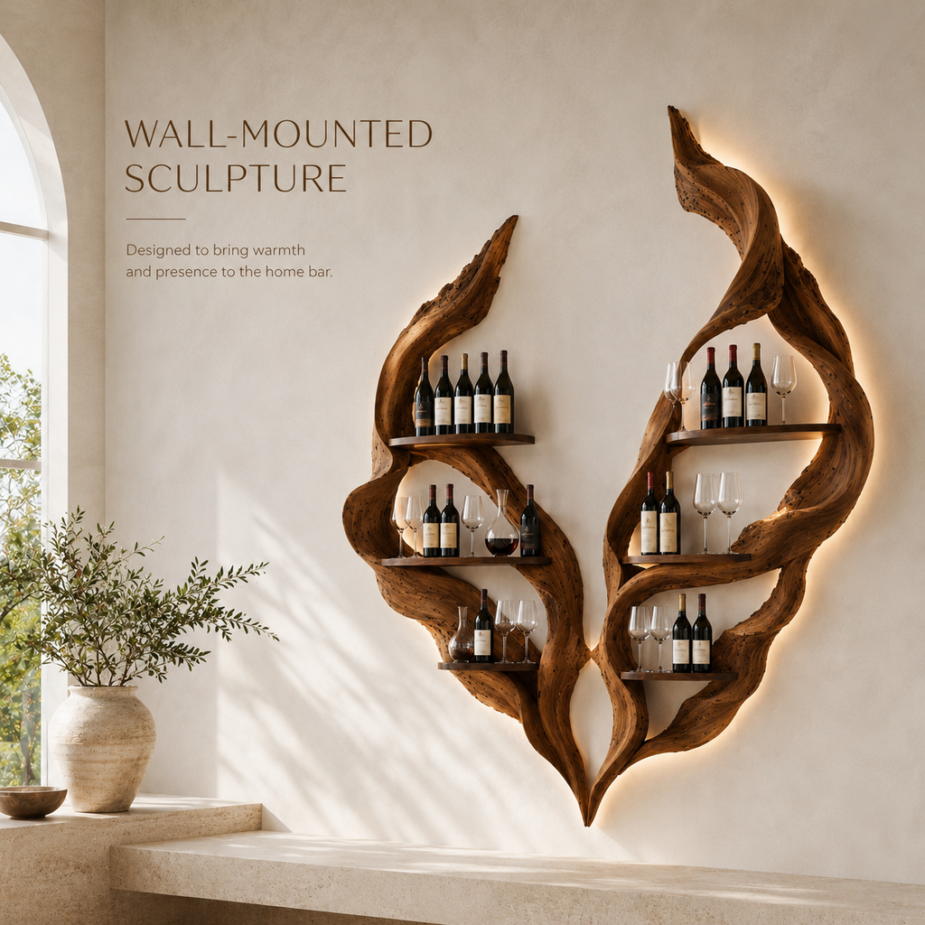 Solid Wood Wall Wine Rack with Glass Holder - Gallery Wave - product image 03
