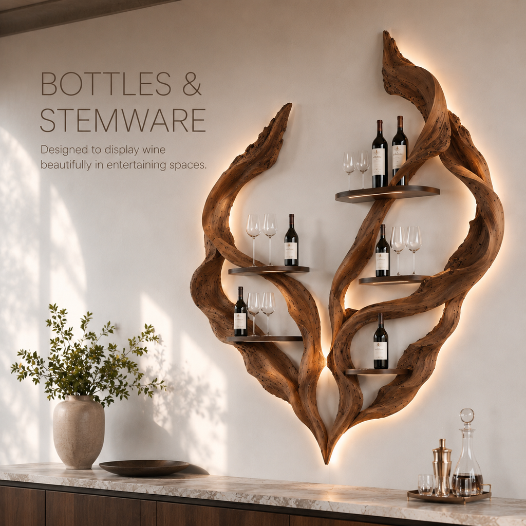 Solid Wood Wall Wine Rack with Glass Holder - Gallery Wave - product image 07