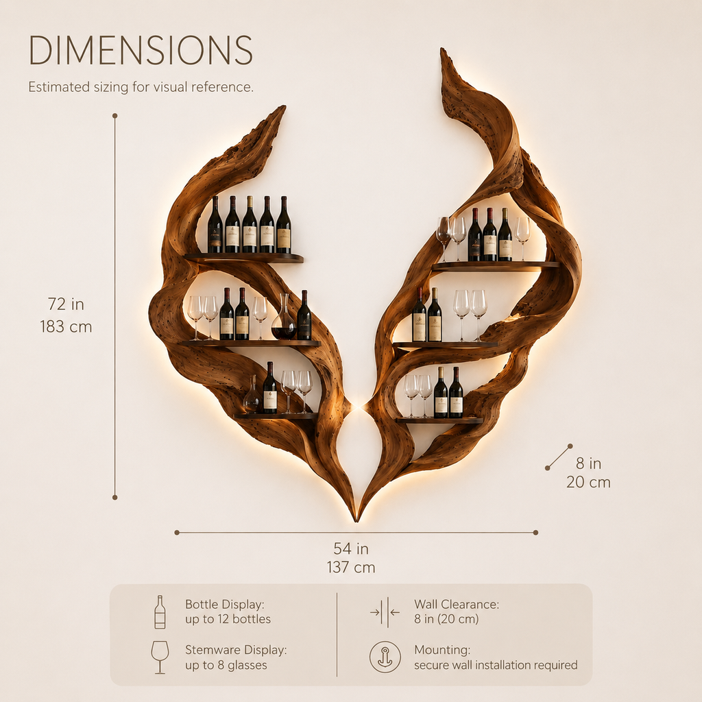 Solid Wood Wall Wine Rack with Glass Holder - Gallery Wave - product image 08