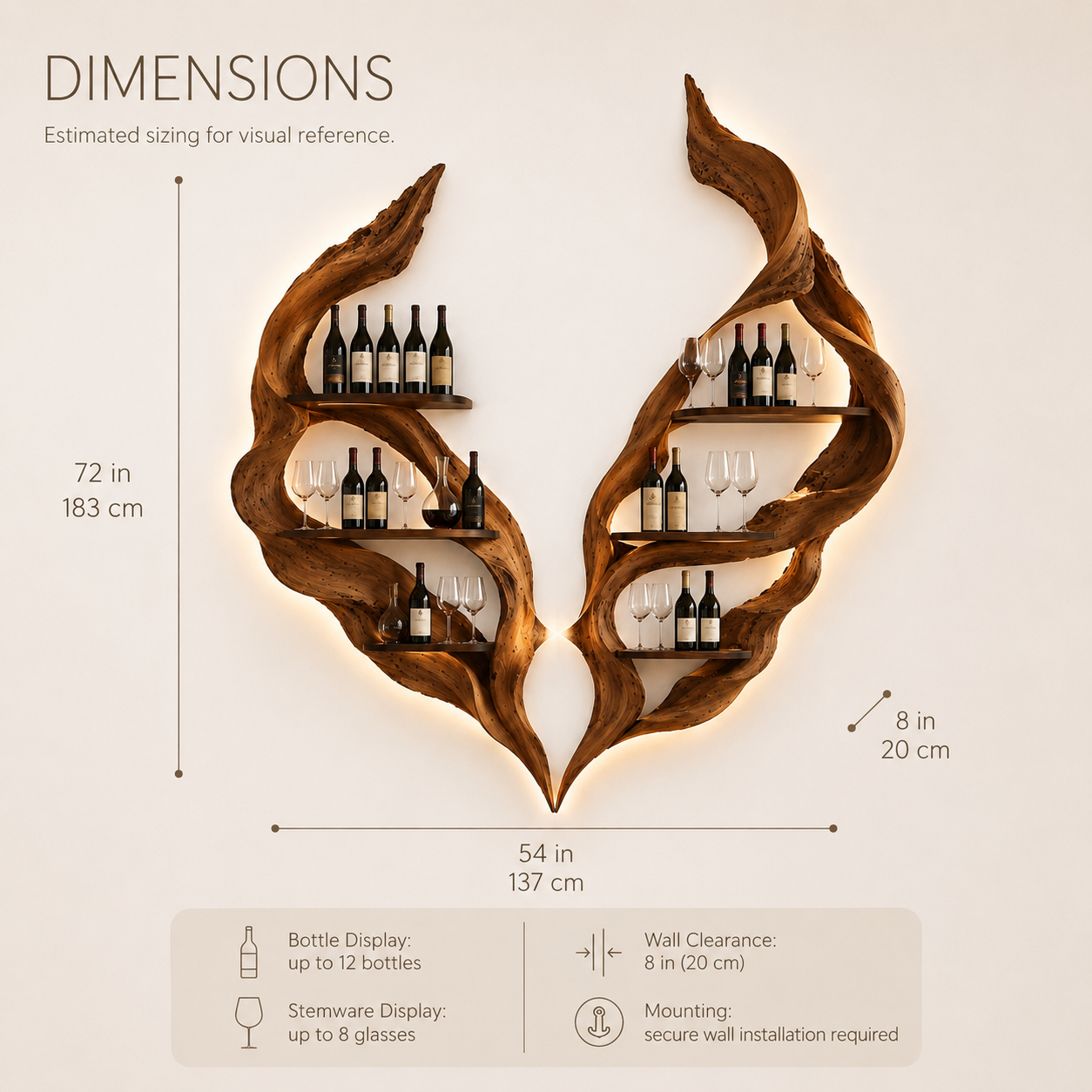 Solid Wood Wall Wine Rack with Glass Holder - Gallery Wave - product image 08