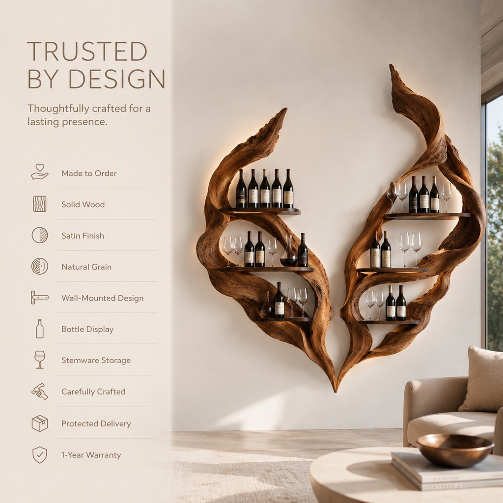 Solid Wood Wall Wine Rack with Glass Holder - Gallery Wave - product image 09