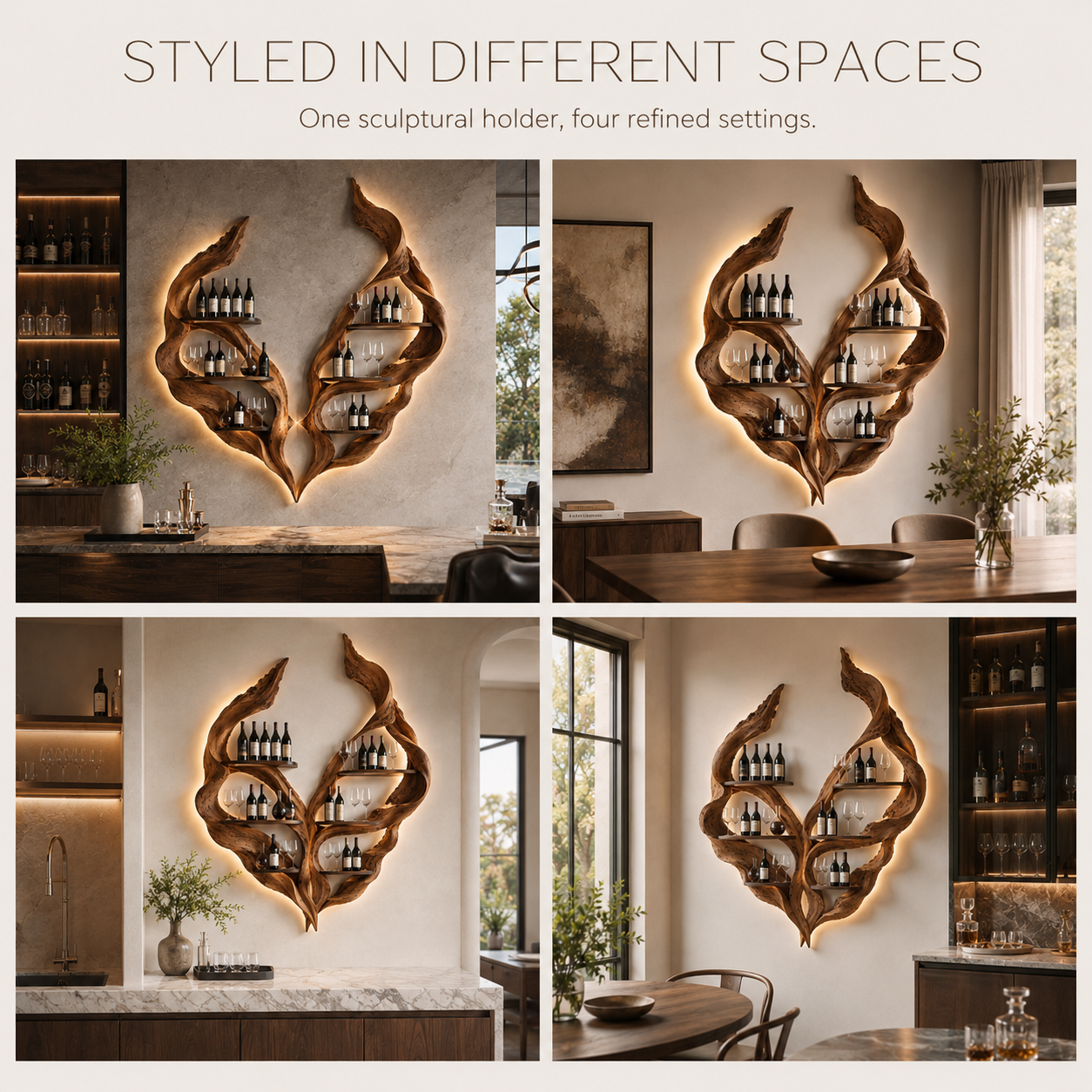 Solid Wood Wall Wine Rack with Glass Holder - Gallery Wave - product image 10