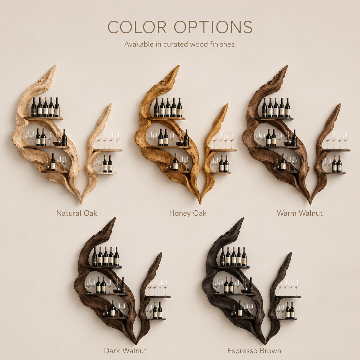 Solid Wood Wall Wine Rack with Glass Holder - Gallery Wave - product image 11