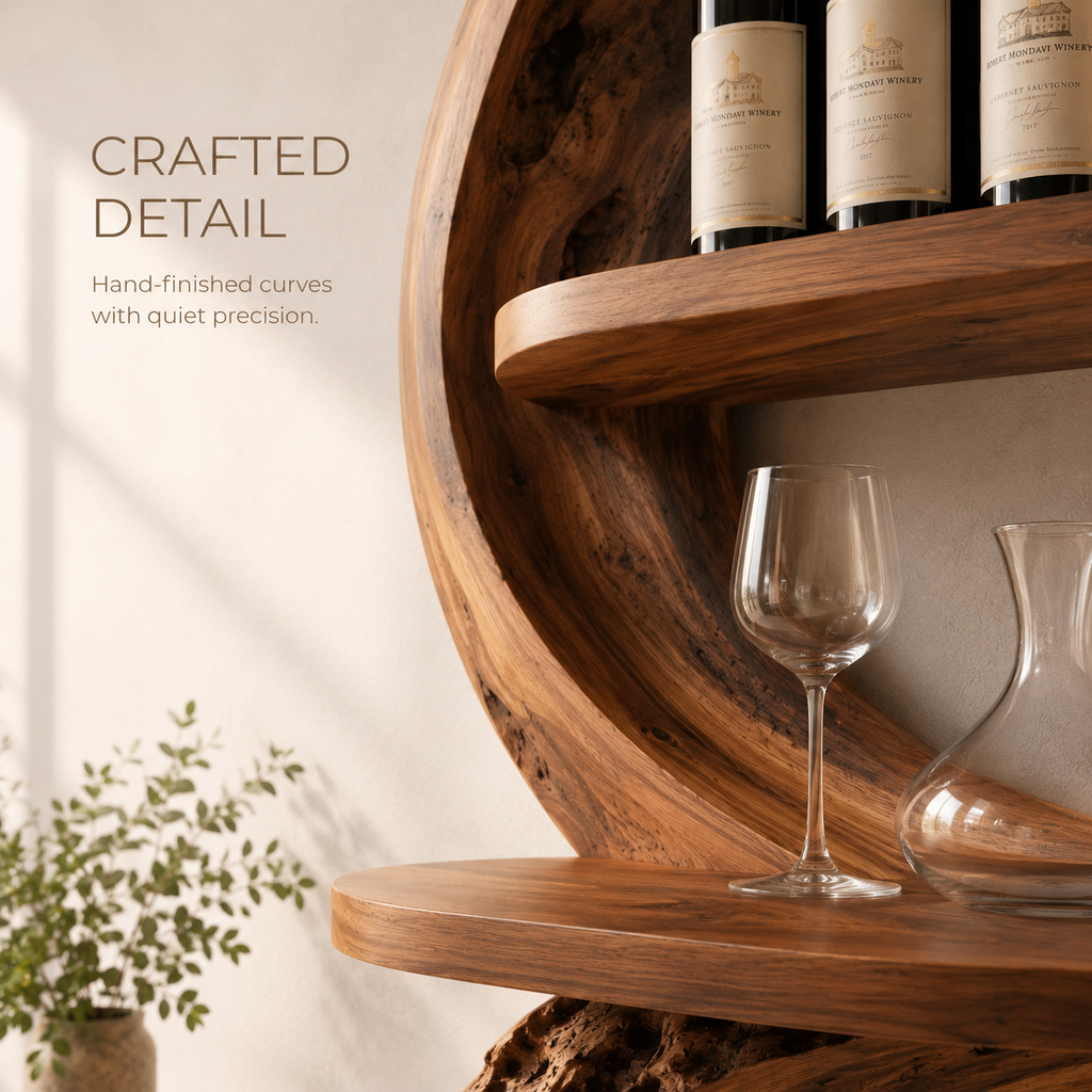 Solid Wood Wall Wine Rack with Glass Holder - Root Form - product image 06