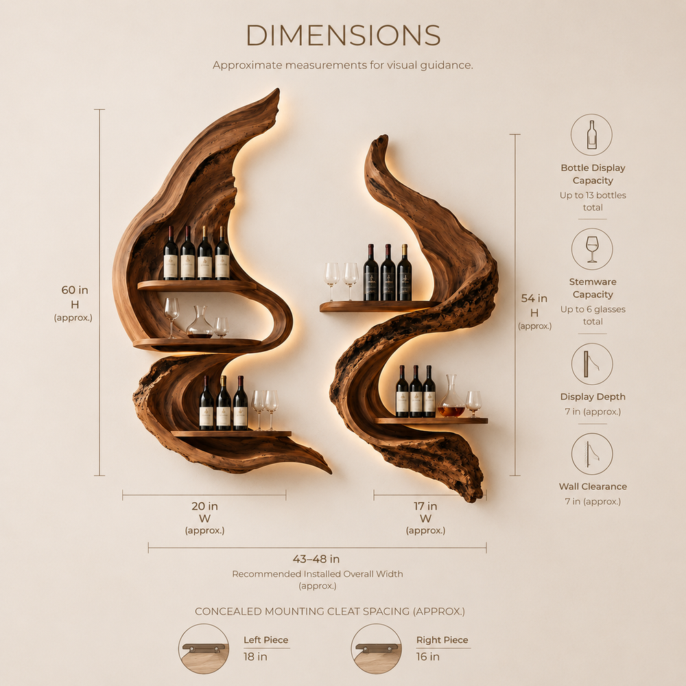 Solid Wood Wall Wine Rack with Glass Holder - Root Form - product image 08