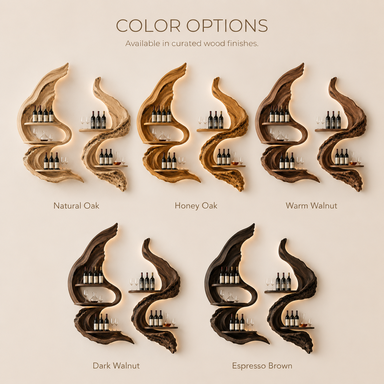 Solid Wood Wall Wine Rack with Glass Holder - Root Form - product image 11