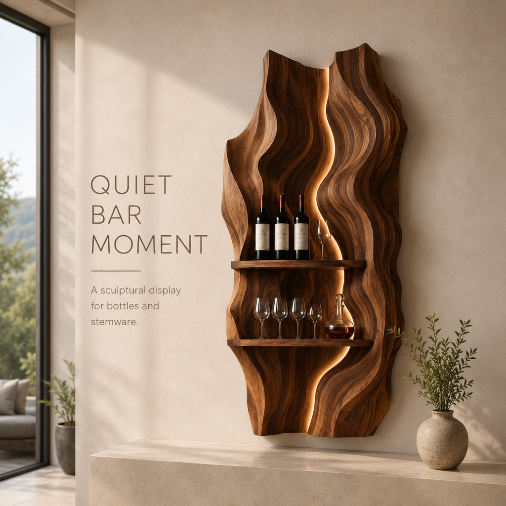 Solid Wood Wall Wine Rack with Glass Holder - Architectural Slab - product image 02