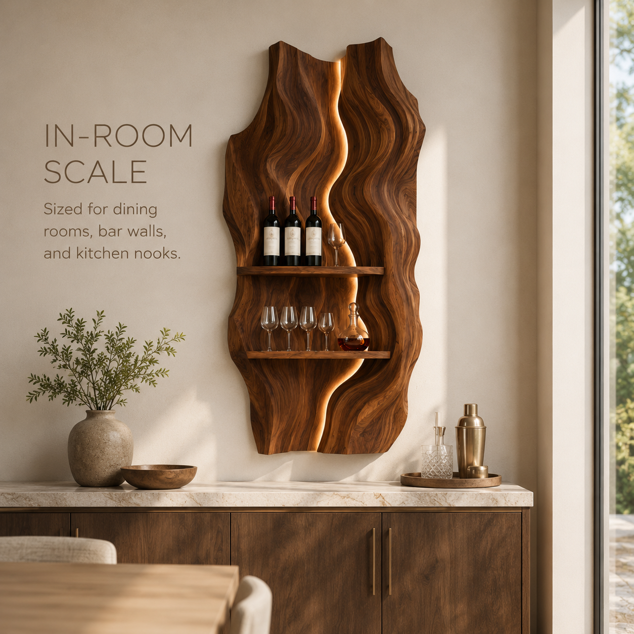 Solid Wood Wall Wine Rack with Glass Holder - Architectural Slab - product image 04