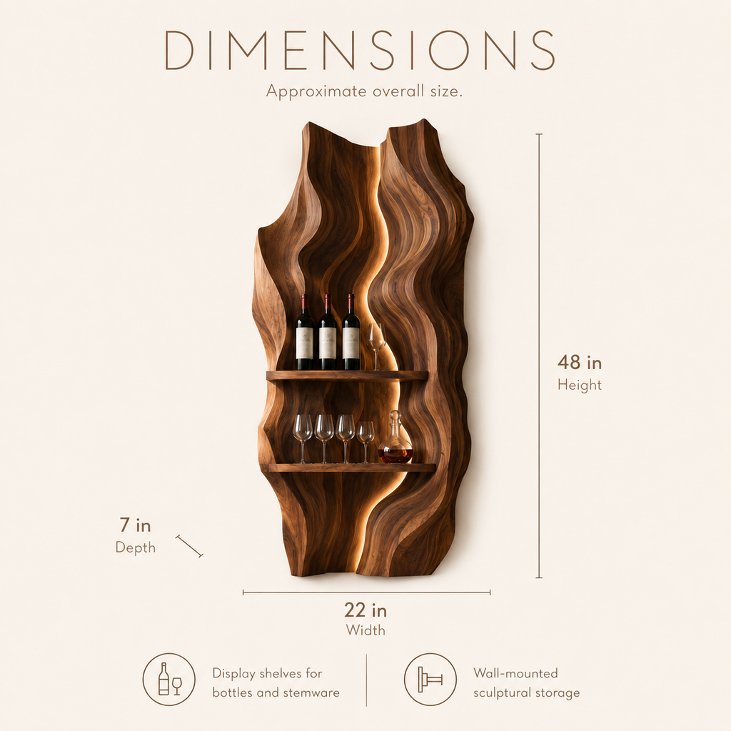 Solid Wood Wall Wine Rack with Glass Holder - Architectural Slab - product image 08