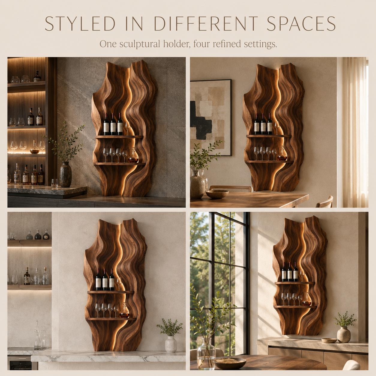 Solid Wood Wall Wine Rack with Glass Holder - Architectural Slab - product image 10