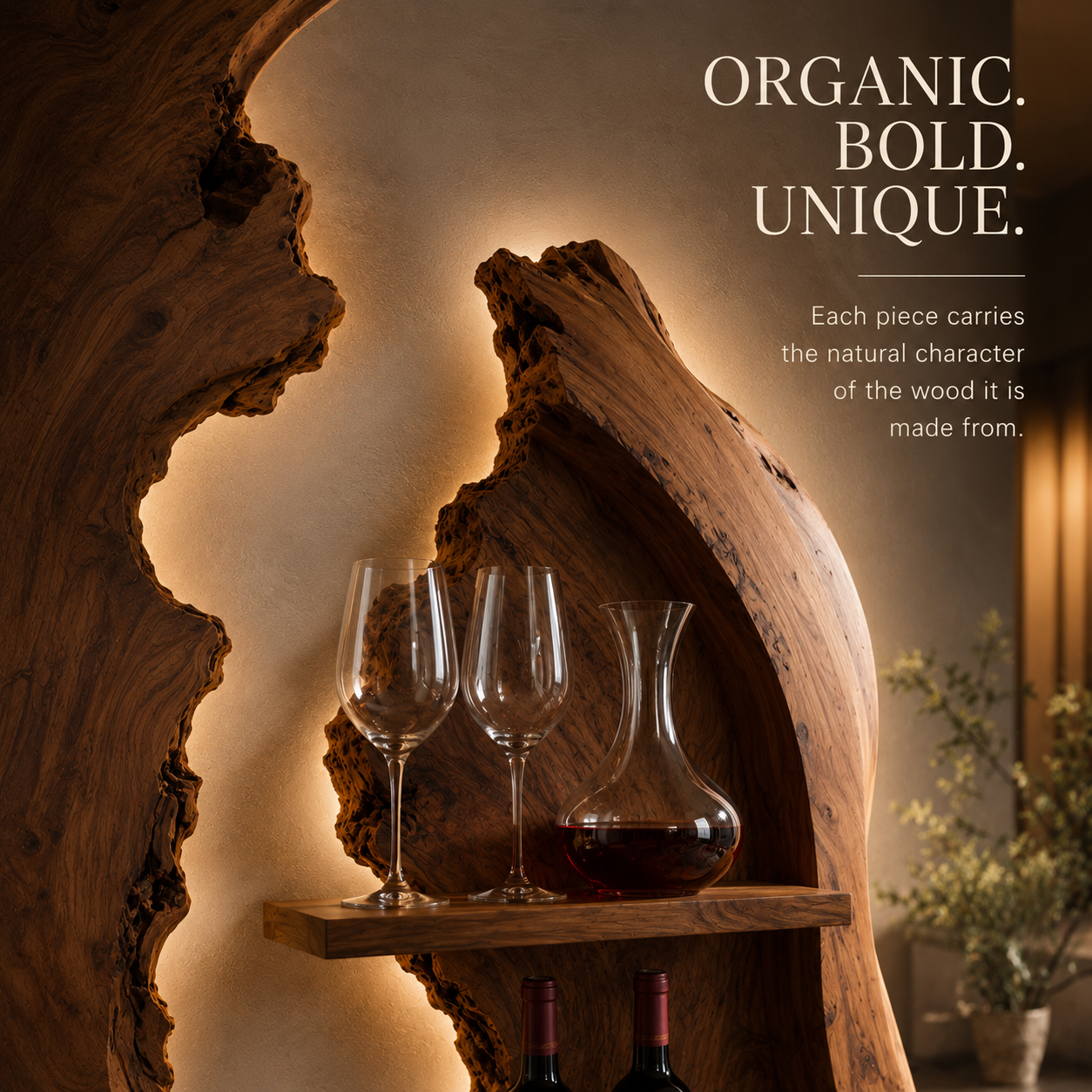 Solid Wood Wall Wine Rack with Glass Holder - Driftwood Curve - product image 06