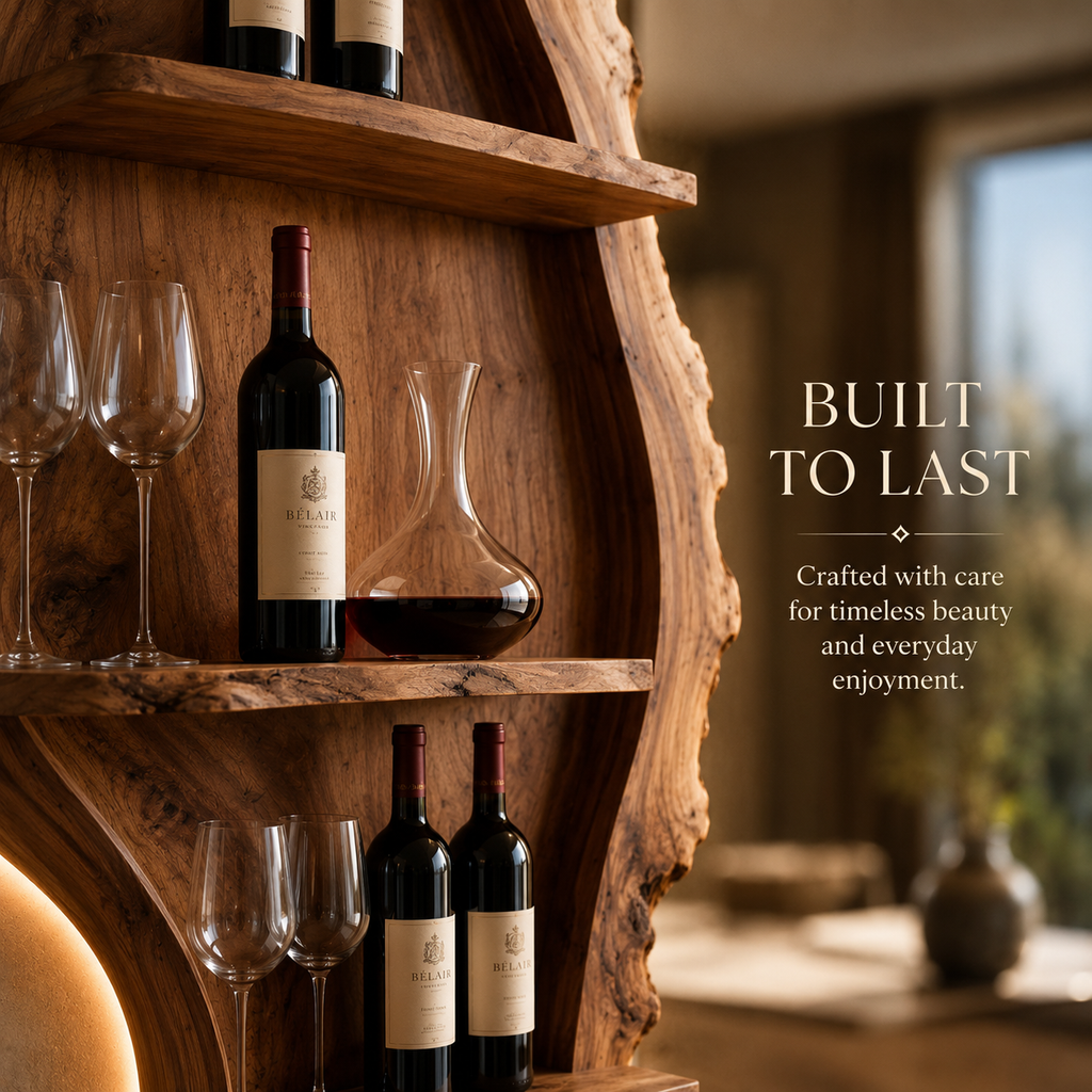 Solid Wood Wall Wine Rack with Glass Holder - Driftwood Curve - product image 09