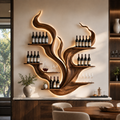 Solid Wood Wall Wine Rack with Glass Holder - Sculptural Flame - main view